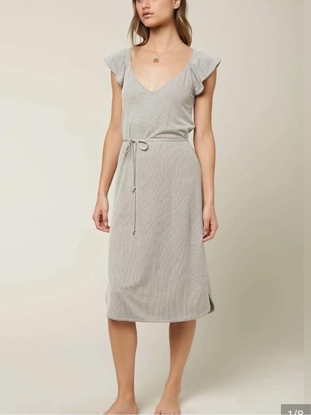 O'Neill Light Gray Striped V-Neck Dress